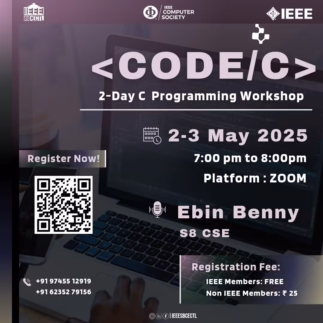 C Programming workshop by IEEE SB CECTL at College of Engineering (CEC), Cherthala
